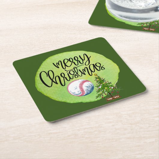 野球と木で成る、ベースボールのメリークリスマス  スクエアペーパーコースター (アングル)