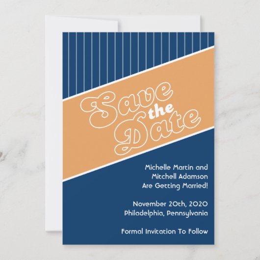 野球にちなんだSave The Date（オレンジ/ネイビーブルー） 招待状 (正面)