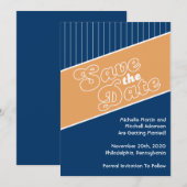 野球にちなんだSave The Date（オレンジ/ネイビーブルー） 招待状 (正面/裏面)