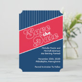 野球にインスパイアされたSave The Date（赤/ネイビーブルー） 招待状 (スタンド正面)