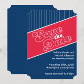野球にインスパイアされたSave The Date（赤/ネイビーブルー） 招待状 (正面/裏面)