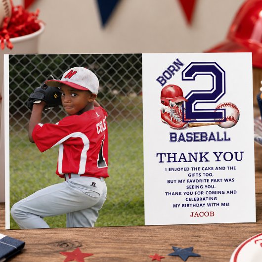 野球に生まれて | スポーツテーマの男の子の2歳誕生日 サンキューカード