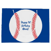 野球のかわいいスポーツの第1誕生会 ラージペーパーバッグ (裏面)