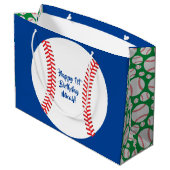 野球のかわいいスポーツの第1誕生会 ラージペーパーバッグ (裏面アングル)