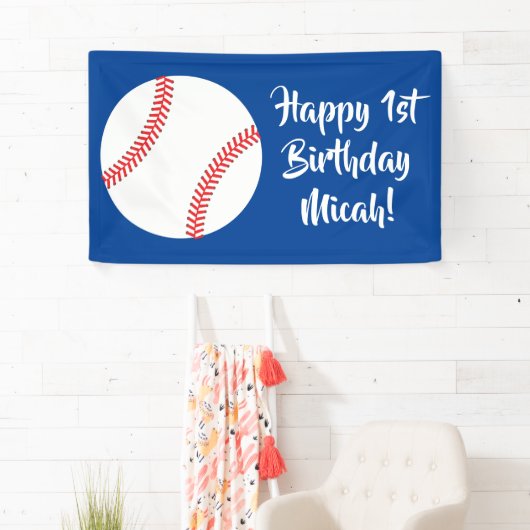 野球のかわいいスポーツの第1誕生会 横断幕 (インサイチュ)