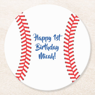 野球のかわいいスポーツ1歳の誕生日パーティー ラウンドペーパーコースター