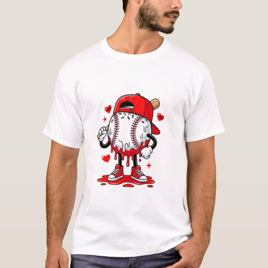 野球のしたたりアイスクリーム バレンタインデーTシャツ –  Tシャツ (正面)