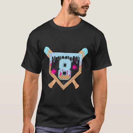 野球のしたたりアイスクリーム 8歳 8年生誕生日おめでとう Tシャツ (正面)