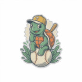 野球のカメのビンテージ風彫刻グラフィックデザイン_1 シール (正面)