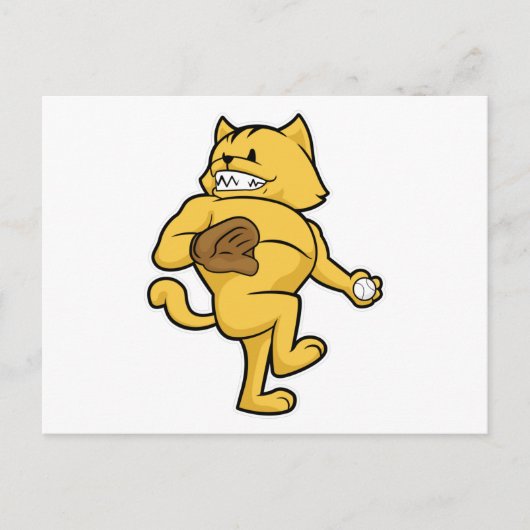 野球のキャッチグローブを持つ猫 ポストカード (正面)
