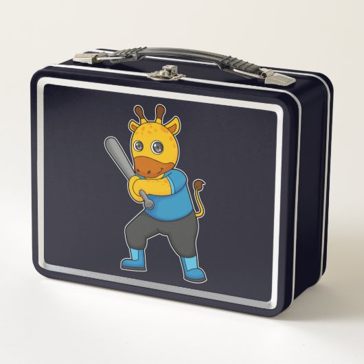 野球のキリン バットを持つキリン メタルランチボックス (正面)