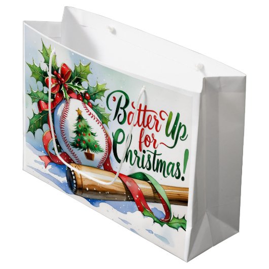 野球のクリスマスをテーマにしたバッターがクリスマスに向かう! ラージペーパーバッグ (正面アングル)