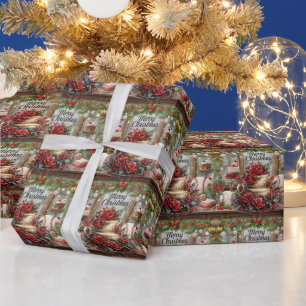 野球のクリスマスギフト ラッピングペーパー