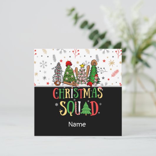 野球のクリスマスツリーと雪の結晶のホリデーカード シーズンカード (スタンド正面)