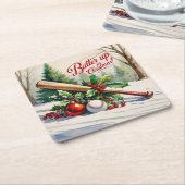 野球のクリスマス「クリスマスにバッターアップ！ スクエアペーパーコースター (アングル)