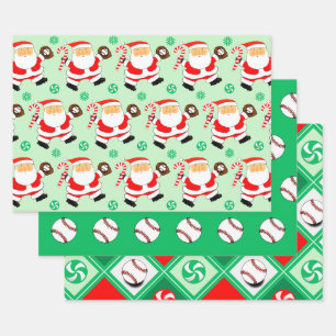 野球のクリスマス ホリデー ギフト包装紙 ラッピングペーパーシート