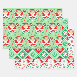 野球のクリスマス ホリデー ギフト包装紙 ラッピングペーパーシート