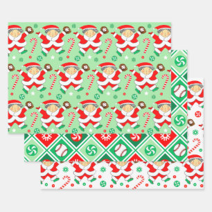 野球のクリスマス ホリデー ギフト包装紙 ラッピングペーパーシート
