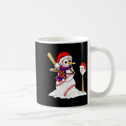野球のクリスマス 雪だるま 野球をプレイ コーヒーマグカップ (右)