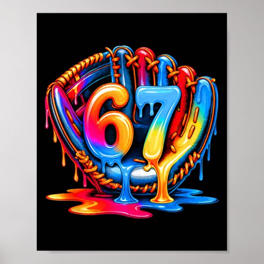 野球のグッズ 六 七 67 アイスクリーム 滴る 6 7 野球 ポスター (正面)
