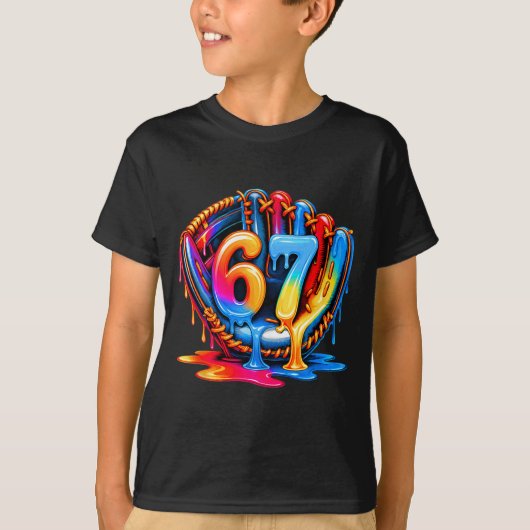 野球のグッズ 六 七 67 アイスクリーム 滴る 6 7 野球 Tシャツ (正面)