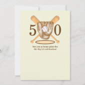 野球のグローブとバットのテーマ 50歳の誕生日 男の子用 招待状 (裏面)
