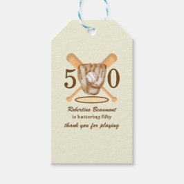 野球のグローブとバットをテーマにした50歳の誕生日 Men's ギフトタグ