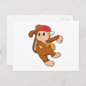 野球のグローブを付けたサル ポストカード (正面/裏面)