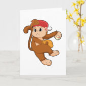 野球のグローブを付けた猿 カード (黄色い花)