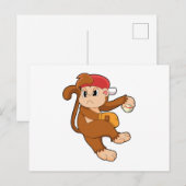 野球のグローブを付けた猿 ポストカード (正面/裏面)