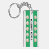 野球のコーチかプレーヤーのためのKeychain、緑及び白い、 キーホルダー (正面左)