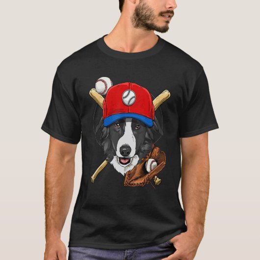 野球のコーチレスボーダーコリー犬ピッチャー Tシャツ (正面)