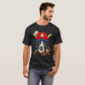 野球のコーチレスボーダーコリー犬ピッチャー Tシャツ (正面フル)