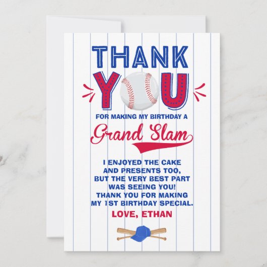 野球のサンキューカードの野球の第1誕生日 サンキューカード (正面)