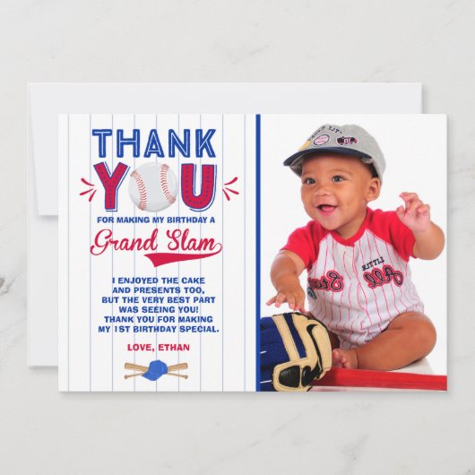 野球のサンキューカードの野球の第1誕生日 サンキューカード (正面)