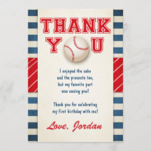 野球のサンキューカードの野球の誕生日の男の子