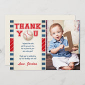 野球のサンキューカードの野球の誕生日の男の子 サンキューカード (正面/裏面)