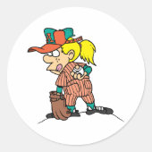 野球のシールで投げる少女 ラウンドシール (正面)