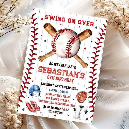野球のスイング・オン・オーバー 男の子の誕生日招待状 招待状