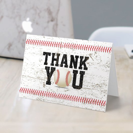 野球のステッチのスポーツのベビーシャワーは感謝していしています サンキューカード
