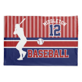 野球のスポーツデザイン-濃い赤と青 枕カバー (裏面)