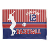 野球のスポーツデザイン-濃い赤と青 枕カバー (正面)