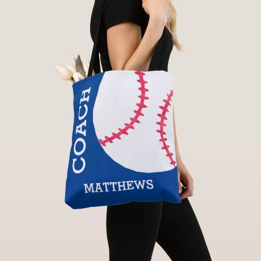 野球のソフトボールのコーチのパーソナライズなスポーツ トートバッグ (クローズアップ)