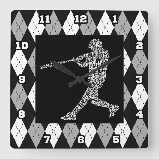 野球のソフトボールプレーヤーの印刷の柱時計 スクエア壁時計 (正面)
