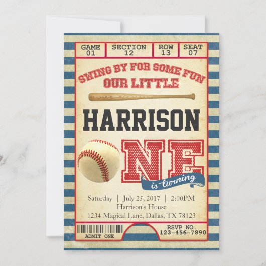 野球のチケットの誕生日のパーティの招待状の招待 招待状 (正面)