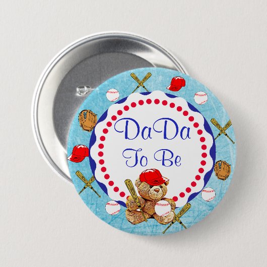 野球のテディベア·ダダダがベビーシャワーへ 缶バッジ (正面&裏面)