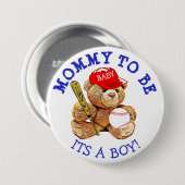 野球のテディー・ベアのベビーシャワーボタンがあるお母さん 缶バッジ (正面&裏面)