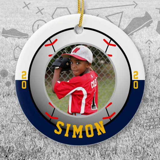 野球のネイビーホワイトチームカラー セラミックオーナメント