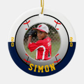 野球のネイビーホワイトチームカラー セラミックオーナメント (正面)