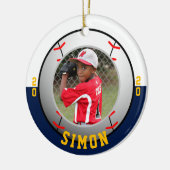 野球のネイビーホワイトチームカラー セラミックオーナメント (左)